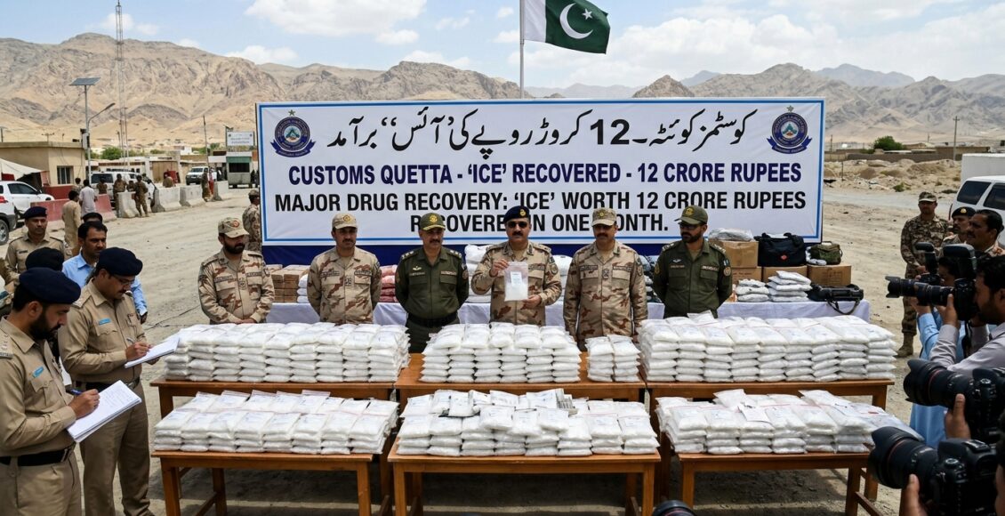 کوئٹہ، کسٹمز کی بڑی کارروائیاں، ایک ماہ کے دوران 12 کروڑ روپے مالیت کی 'آئس' برآمد